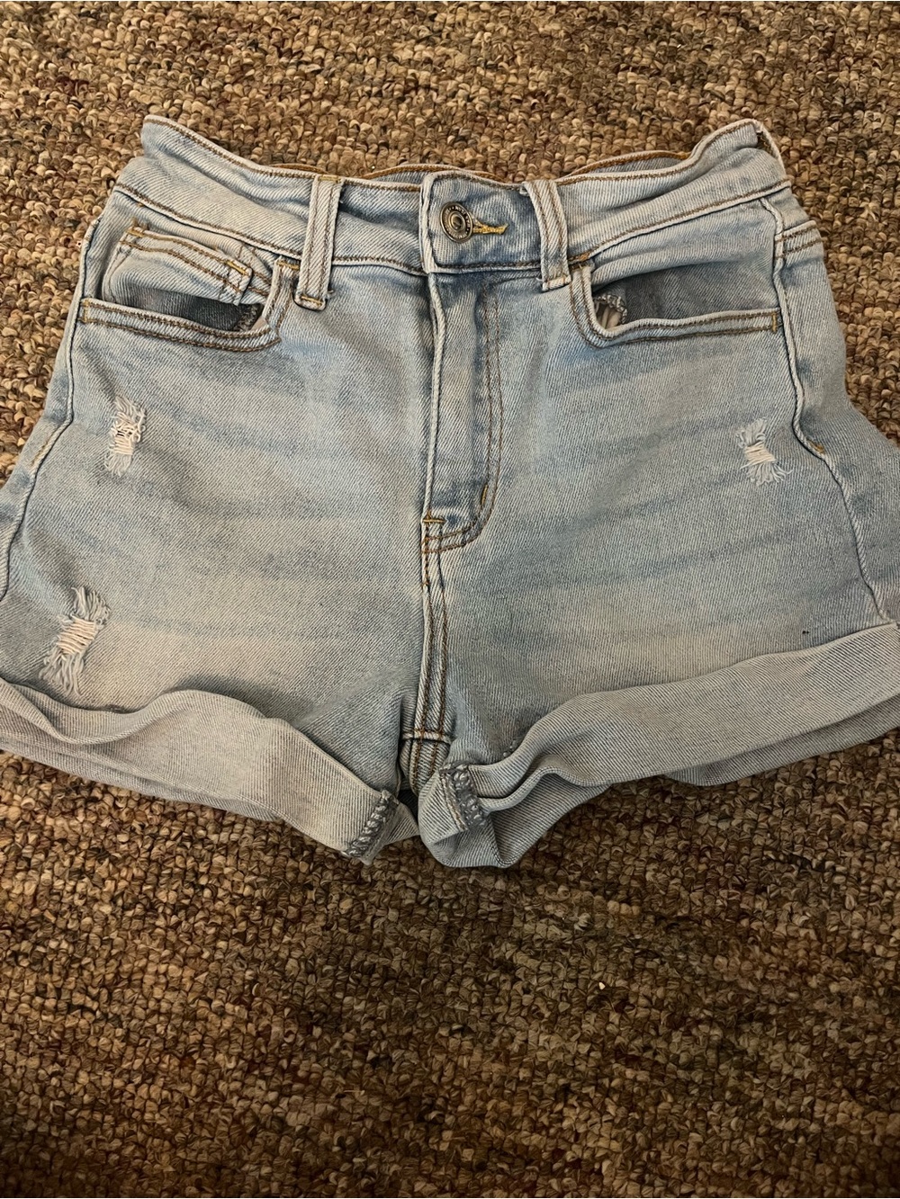 Wax Jean Light Blue Distressed High-Rise Cuffed Shorts